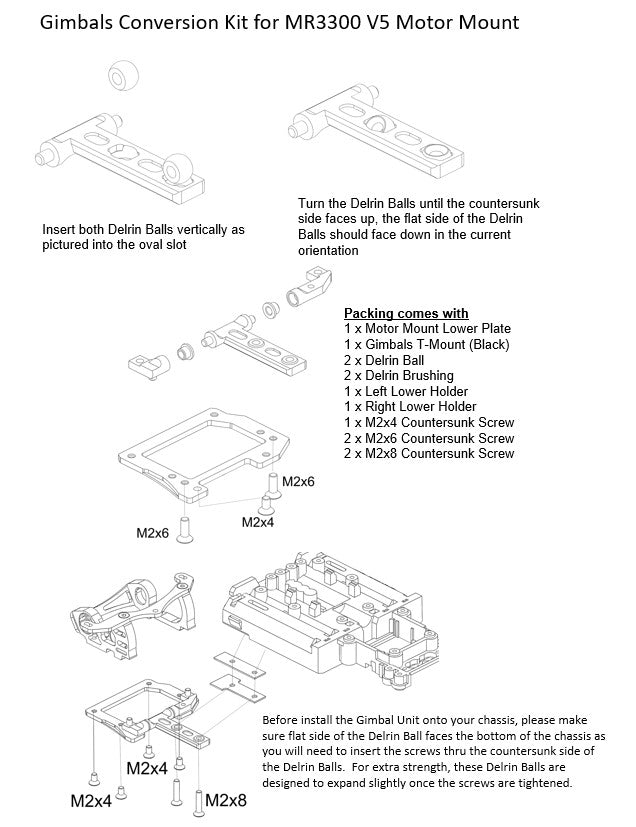PN Racing V5 Gimbal Motor Mount System Lower Parts